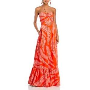 Andres Otalora Sweetheart Halter Coral Fern Mendoza Maxi Dress Size 0 Red